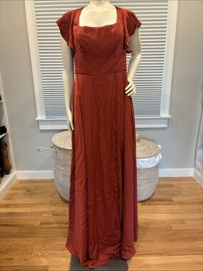 Azazie Rust Red Maxi Dress with Flutter Sleeves